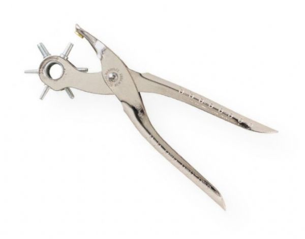 General G72 Revolving Punch Pliers; Spring tension, self-opening tool for punching round holes in leather, plastic, rubber, canvas, cardboard, and similar materials; Made of plated steel with six tapered and hollow, hardened steel punches; Blister-carded; Shipping Weight 0.63 lb; Shipping Dimensions 8.00 x 7.5 x 0.5 in; UPC 038728410399 (GENERALG72 GENERAL-G72 PUNCH)