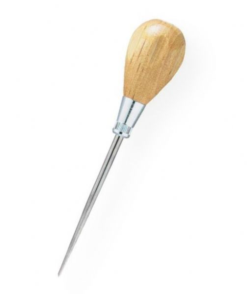 General G818 Deluxe Scratch Awl; Alloy steel blade runs through the handle and is securely fastened to both the plated steel ferrule and the cap; Hardwood fluted handle is contoured for a comfortable grip; Overall length is 6.5