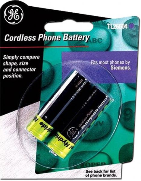 GE General Electric TL26604 Cordless Phone Battery, 1.2V, 1300mAH, Size AA, Compatible With V-Tech, ATAndT, Uniden, Siemens And Other Phones, Blister Pack Of 2 Batteries; Simply compare shape, size and connector position; 1.2V, 1300mAh, NiMH; Pack of 2 batteries; UPC 030878266048 (GETL26604 GE TL26604 TL 26604 GENERAL ELECTRIC BATTERY)