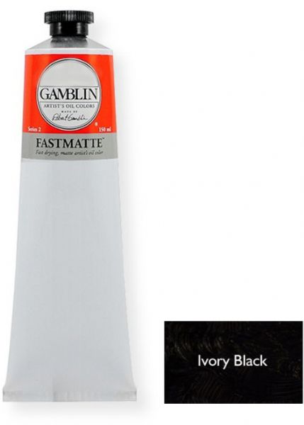Gamblin GF2360 FastMatte Alkyd Oil Paint, 150 ml Ivory Black; FastMatte colors give painters a palette of alkyd oil colors; Thin layers will be touch-dry and ready to be painted over in 24 hours; Ideal for underpainting, for plein air, and for any painter whose materials do not keep up with the pace of their painting; UPC 729911223604 (GF-2360 G-F2360 GF2360 GF23-60 GF236-0 GAMBLIN-GF2360)