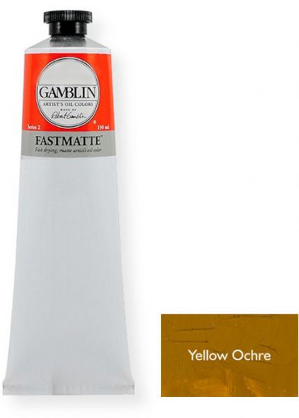 Gamblin GF2780 FastMatte Alkyd Oil Paint, 150 ml Yellow Ochre; FastMatte colors give painters a palette of alkyd oil colors; Thin layers will be touch-dry and ready to be painted over in 24 hours; Ideal for underpainting, for plein air, and for any painter whose materials do not keep up with the pace of their painting; UPC 729911227800 (GF-2780 G-F2780 GF2780 GF27-80 GF278-0 GAMBLIN-GF2780)