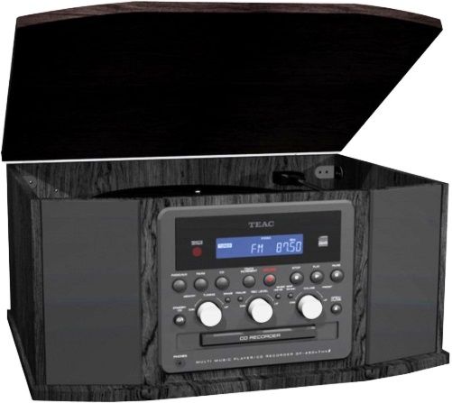 Teac GF-550USB Turntable/Cassette/CD Recorder and Radio, Black; 3-speed Turntable (33-1/3, 45, 78rpm); Auto Return; 3.5W + 3.5W Output Power; Supports CD-R/RW Recording (Phono to CD, Tape to CD, Tuner to CD, AUX to CD); Drawer-type CD Recorder; Auto/Manual Track Increment; Rec Level Control and Rec Level Indicator; UPC 043774027644 (GF550USB GF 550USB GF-550-USB GF-550 USB)