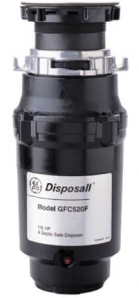 GE General Electric GFC520F Horsepower Continuous Feed Disposer, 1/2 Horsepower Motor, Large Capacity Continuous Feed Disposer, 2600 RPM Grinding Action, Stainless Steel Jam Resistant, Dual Swivel Impellers, EZ Mount Installation, Direct Wire Power Connection, 2 Level Precutter, Drain Connector, Drain Elbow, Manual Reset Overload Protector, Sink Stopper (GFC 520F GFC-520F GFC520 F GFC520-F)