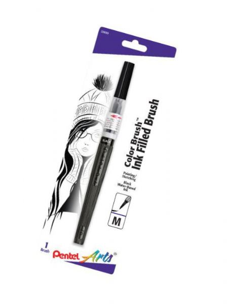 Pentel GFLBP101 Color Brush Pen Black; Durable nylon brush tip pen filled with water-based dye ink; The ink flows easily, dries quickly, and produces a watercolor effect; A convenient, portable alternative to traditional brushes, ideal for sketching and painting on location; Refillable; Black; Shipping Weight 0.04 lb; Shipping Dimensions 1.00 x 2.88 x 8.38 in; UPC 072512226902 (PENTELGFLBP101 PENTEL-GFLBP101 COLOR-BRUSH-GFLBP101 ARTWORK)