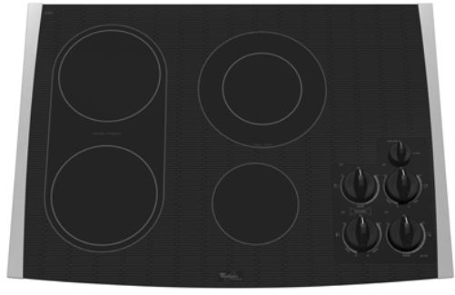 Whirlpool GJC3034RS Smoothtop Electric Cooktop, Black-on-Stainless, Ceramic Bridge Element Cooktop, New Formed Styling, Graphics and Knobs, Ceramic Glass Surface, Radiant Elements, (1) 9