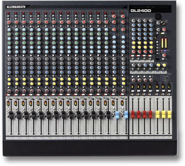 Allen And Heath GL2400-16 Mixing Console 16-Input, 4-Buss Live Sound Reinforcement Analog; 16 channel frames; LR and M main outputs; 4 Audio groups with pan control; 6 Auxiliary sends with per-channel pre/post fader switching; 2 stereo channels, each with mic and dual stereo line inputs; 74 Matrix; UPC 6938122227064 (ALLENANDHEATHGL240016 ALLENANDHEATH GL240016 ALLEN AND HEATH GL2400 16 ALLENANDHEATH-GL240016 ALLEN-AND-HEATH GL2400-16)