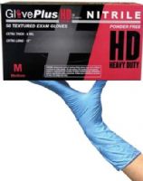 GlovePlus GPNHD64100 Medium HD Heavy Duty Powder Free Textured Nitrile Gloves, Blue, Beaded Cuff, 3X The Puncture Resistance Of Latex Or Vinyl, Superb Tensile Strength, Extra Thick And Extra Long, Also protect the wrists and lower forearms, 50 gloves per box, 90 +/- 10 mm Width, 300 +/- 10 mm Length, UPC 697383403629 (GPNHD-64100 GPNHD 64100 GPN-HD64100 GPN HD64100) 