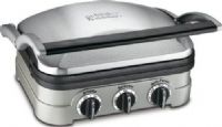 Cuisinart GR-4N Griddler, Brushed Stainless Steel; Contact grill, panini press, full grill, full griddle and half grill/half griddle; Removable and reversible dishwasher-safe nonstick cooking plates for easy storage; Cooking plates drain grease for healthy cooking; Integrated drip tray collects grease and is easy to store; Adjustable temperature controls for grill or griddle; UPC 086279007759 (GR4N GR 4N) 