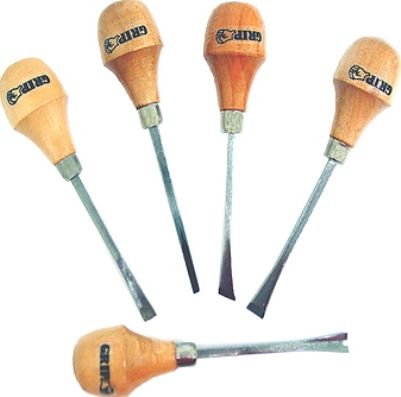 GRIP On Tools 30432 Five Piece Mini Carving Chisel Set, Used for woodworking, Large, easy to grip wooden handles,Includes 3/8 chisel, 1/2 screw chisel, 1/4 gauge, 3/16 veiner and 3/16 v-parting chisel; UPC 097257304326 (GRIP30432 GRIP-30432 30-432 304-32) 