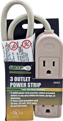 Grip On Tools 39063 Three Outlet Power Strip Adds Extra Grounded