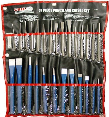 GRIP On Tools 61142 Metal Punch and Chisel 28 Pieces Set, Includes Pin Punches: 3/32