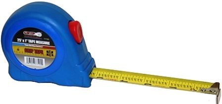 GRIP On Tools 77195 Auto Lock Tape Measure, 25 x 1 heavy duty tape measure with 1/8 fraction graduations, Auto-lock with push-button return, Rubberized grip, Belt clip, UPC 097257771951 (GRIP77195 GRIP-77195 77-195 771-95) 