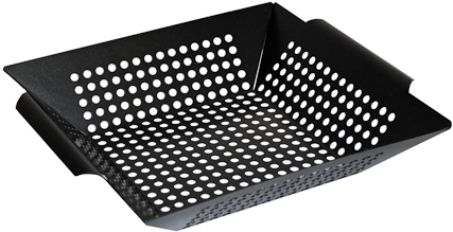 GRIP On Tools 78384 Non-Stick Square Grill Pan; Great solution for cooking, vegetables, kabobs, diced meats and more over a fire or grill; Holes in the pan allow juices to drain with the food remains; Made of heavy duty steel; Non-stick finish for easy cleanup; Dimensions 11