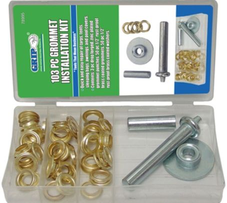 GRIP On Tools 78995 Three Hundred Piece Grommet Installation Kit; Replace lost or broken grommets on tents, sleeping bags, tarps, pool covers, and more; Includes 50 Pieces 1/2