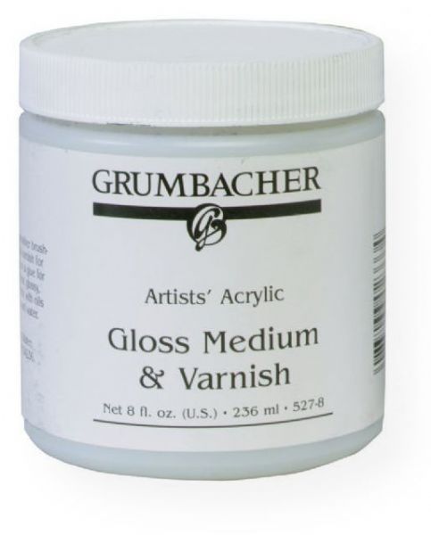 Grumbacher GB5278 Gloss Medium and Varnish for Acrylics; Mix with acrylic paint for smoother brush strokes; Has a glossy finish; This medium thins with water and can also be used as a final varnish, for glazing, or as glue for paper; Dries clear, is flexible and water resistant when dry; 236ml/8 oz; Shipping Weight 1.00 lb; Shipping Dimensions 2.88 x 2.88 x 3.19 in; UPC 014173355935 (GRUMBACHERGB5278 GRUMBACHER-GB5278 PAINTING)