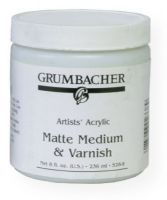 Grumbacher GB5288 Matte Medium and Varnish for Acrylics; Mix with acrylic paint for smoother brush strokes; Has a matte finish; This medium thins with water and can also be used as a final varnish, for glazing, or as glue for paper; Dries clear, is flexible and water resistant when dry; 236ml/8 oz; Shipping Weight 1.00 lb; Shipping Dimensions 2.88 x 2.88 x 3.19 in; UPC 014173355942 (GRUMBACHERGB5288 GRUMBACHER-GB5288 PAINTING) 