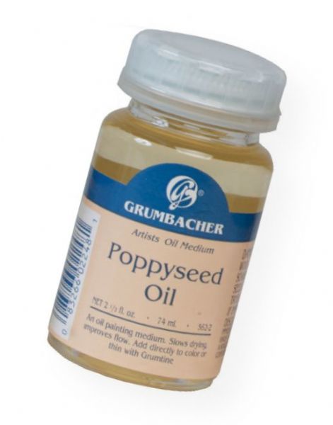 Grumbacher GB5622 Poppy Seed Oil; A slow drying, finest quality, purified oil for use with artists' oil colors; Retards drying of rapid drying colors; Excellent color retention; 74ml/2.5 oz; Shipping Weight 0.2 lb; Shipping Dimensions 1.62 x 1.62 x 3.38 in; UPC 014173356253 (GRUMBACHERGB5622 GRUMBACHER-GB5622 ARTWORK)