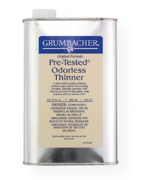 Grumbacher GB56532 Pre-Tested Odorless Paint Thinner 32 oz; Crystal clear, organic solvent for thinning oil colors, cleaning brushes, and painting accessories; Shipping Weight 1.14 lb; Shipping Dimensions 4.5 x 1.5 x 7.25 in; UPC 014173356291 (GRUMBACHERGB56532 GRUMBACHER-GB56532 PRE-TESTED-GB56532 PAINTING)