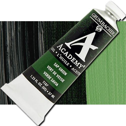 Grumbacher Academy GBT187B Oil Paint, 37 ml, Sap Green; Quality oil paint produced in the tradition of the old masters; The wide range of rich, vibrant colors has been popular with artists for generations; 37ml tube; Transparency rating: T=transparent; Dimensions 3.25