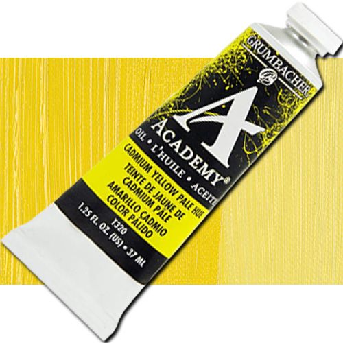 Grumbacher Academy GBT320B Oil Paint, 37 ml, Cadmium Yellow Pale Hue; Quality oil paint produced in the tradition of the old masters; The wide range of rich, vibrant colors has been popular with artists for generations; 37ml tube; Transparency rating: O=opaque; Dimensions 3.25