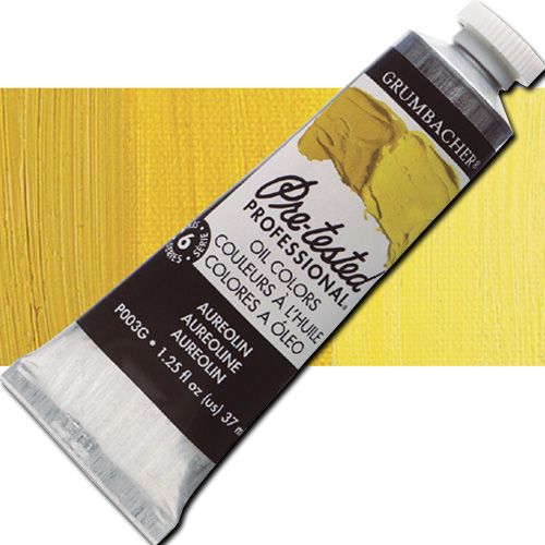 Grumbacher Pre-Tested P003G Artists' Oil Color Paint, 37ml, Aureolin; The rich, creamy texture combined with a wide range of vibrant colors make these paints a favorite among instructors and professionals; Each color is comprised of pure pigments and refined linseed oil, tested several times throughout the manufacturing process; UPC 014173352682 (GRUMBACHER ALVIN PRETESTED P003G OIL 37ml AUREOLIN)