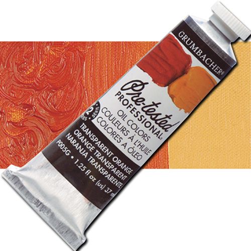 Grumbacher Pre-Tested P005G Artists' Oil Color Paint, 37ml, Transparent Orange; The rich, creamy texture combined with a wide range of vibrant colors make these paints a favorite among instructors and professionals; Each color is comprised of pure pigments and refined linseed oil, tested several times throughout the manufacturing process; UPC 014173399373 (GRUMBACHER ALVIN PRETESTED P005G OIL 37ml TRANSPARENT ORANGE)