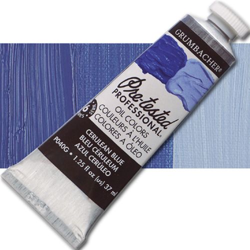 Grumbacher Pre-Tested P040G Artists' Oil Color Paint, 37ml, Cerulean Blue Genuine; The rich, creamy texture combined with a wide range of vibrant colors make these paints a favorite among instructors and professionals; Each color is comprised of pure pigments and refined linseed oil, tested several times throughout the manufacturing process; UPC 014173352880 (GRUMBACHER ALVIN PRETESTED P040G OIL 37ml CERULEAN BLUE GENUINE)