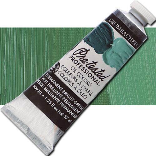Grumbacher Pre-Tested P093G Artists' Oil Color Paint, 37ml, Perm Bright Green; The rich, creamy texture combined with a wide range of vibrant colors make these paints a favorite among instructors and professionals; Each color is comprised of pure pigments and refined linseed oil, tested several times throughout the manufacturing process; UPC 014173353085 (GRUMBACHER ALVIN PRETESTED P093G OIL 37ml PERM BRIGHT GREEN)