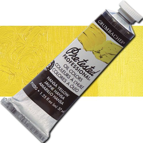 Grumbacher Pre-Tested P102G Artists' Oil Color Paint, 37ml, Hansa Yellow; The rich, creamy texture combined with a wide range of vibrant colors make these paints a favorite among instructors and professionals; Each color is comprised of pure pigments and refined linseed oil, tested several times throughout the manufacturing process; UPC 014173399403 (GRUMBACHER ALVIN PRETESTED P102G OIL 37ml HANSA YELLOW)