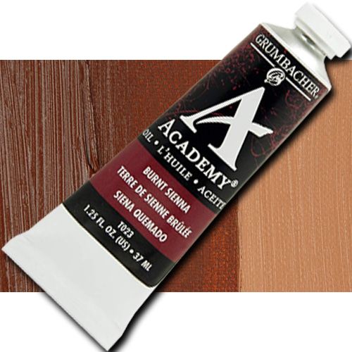Grumbacher T023 Academy, Oil Paint, 37ml, Burnt Sienna; Quality oil paint produced in the tradition of the old masters; The wide range of rich, vibrant colors has been popular with artists for generations; 37ml tube; Transparency rating: O=opaque; Dimensions 3.25