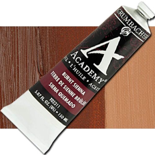 Grumbacher Academy T02311 Oil Paint, 150ml, Burnt Sienna; Quality oil paint produced in the tradition of the old masters; The wide range of rich, vibrant colors has been popular with artists for generations; Transparency rating: T=transparent, ST=semitransparent, O-opaque, SO=semi-opaque; Dimensions 2.00