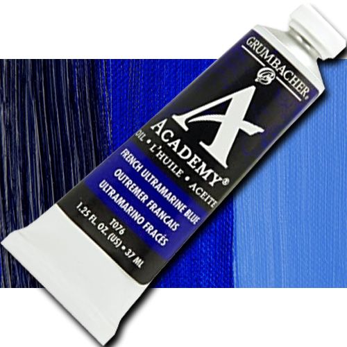 Grumbacher T076 Academy, Oil Paint, 37ml, French Ultramarine Blue; Quality oil paint produced in the tradition of the old masters; The wide range of rich, vibrant colors has been popular with artists for generations; 37ml tube; Transparency rating: T=transparent; Dimensions 3.25