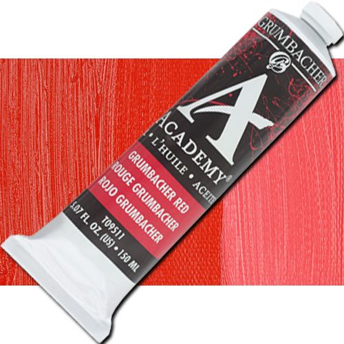Grumbacher Academy T09511 Oil Paint, 150ml, Grumbacher Red; Quality oil paint produced in the tradition of the old masters; The wide range of rich, vibrant colors has been popular with artists for generations; Transparency rating: T=transparent, ST=semitransparent, O-opaque, SO=semi-opaque; Dimensions 2.00