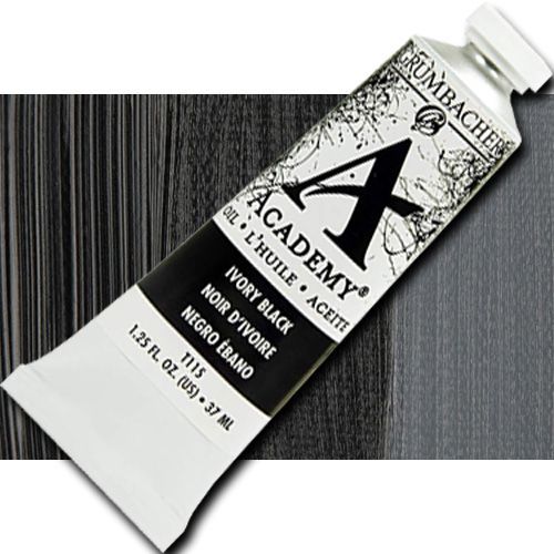 Grumbacher T115 Academy, Oil Paint, 37ml, Ivory Black; Quality oil paint produced in the tradition of the old masters; The wide range of rich, vibrant colors has been popular with artists for generations; 37ml tube; Transparency rating: ST=semitransparent; Dimensions 3.25