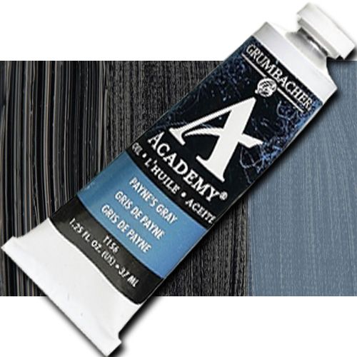 Grumbacher T156 Academy, Oil Paint, 37ml, Payne's Gray; Quality oil paint produced in the tradition of the old masters; The wide range of rich, vibrant colors has been popular with artists for generations; 37ml tube; Transparency rating: ST=semitransparent; Dimensions 3.25