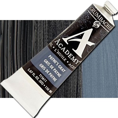 Grumbacher Academy T15611 Oil Paint, 150ml, Payne's Gray; Quality oil paint produced in the tradition of the old masters; The wide range of rich, vibrant colors has been popular with artists for generations; Transparency rating: T=transparent, ST=semitransparent, O-opaque, SO=semi-opaque; Dimensions 2.00