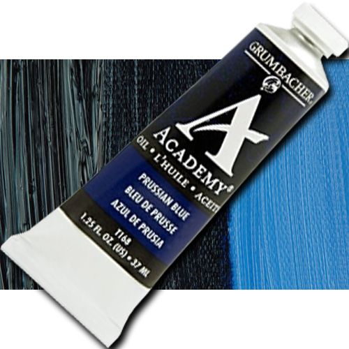 Grumbacher T168 Academy, Oil Paint, 37ml, Prussian Blue; Quality oil paint produced in the tradition of the old masters; The wide range of rich, vibrant colors has been popular with artists for generations; 37ml tube; Transparency rating: ST=semitransparent; Dimensions 3.25