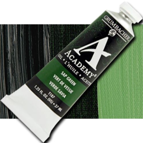 Grumbacher T187 Academy, Oil Paint, 37ml, Sap Green; Quality oil paint produced in the tradition of the old masters; The wide range of rich, vibrant colors has been popular with artists for generations; 37ml tube; Transparency rating: T=transparent; Dimensions 3.25