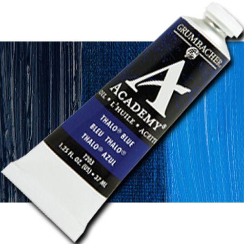 Grumbacher T203 Academy, Oil Paint, 37ml, Phthalo Blue; Quality oil paint produced in the tradition of the old masters; The wide range of rich, vibrant colors has been popular with artists for generations; 37ml tube; Transparency rating: ST=semitransparent; Dimensions 3.25