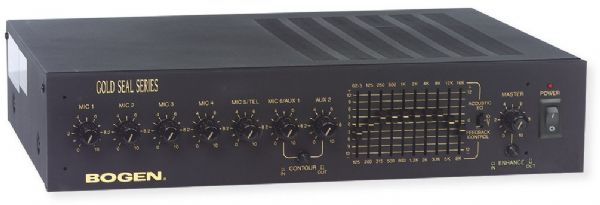 Bogen GS100D Gold Seal Series Amplifier; Black; Combines unique and useable features with ultra high reliability and professional performance; 4 dedicated MIC inputs; 1 selectable MIC or TEL input; 1 selectable MIC or AUX input; 1 dedicated AUX input; 4 Ohm, 8 Ohm, 25V, 25VCT and 70V; UPC 765368482812 (GS100D GS100-D BOGENGS100D BOGEN-GS100D AMPGS100D BOGENGS100D-AMP)