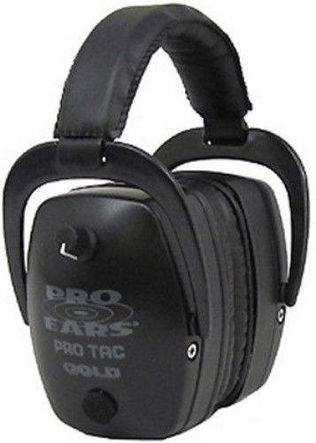Pro Ears GS-PTM-L-B Pro Tac Mag Gold Ear Muffs, Black, Inverted ear cup for slightly more tapered effect to enhance cheek weld, High and low gain settings, Dual military grade circuit boards, Auto-shut off after 4 hours of inactivity, Designed for extreme noise environment and maximum hearing protection, UPC 751710500006 (GSPTMLB GS-PTML-B GSPTM-LB GS-PTM-LB)