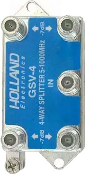 Holland Electronics GSV-4 Vertical Port Catv Cable Tv Drop Splitter, 5-1000 MHz. Bandwidth, 45 dB port-to-port isolation, 35 dB output return loss, Low intermodulation design, Double-Thick Plating, Enhanced Sub Band Performance, Capacitor Decoupled, 6 kV Survivability, 100% soldered backplate, Flat End F-ports, Weight 0.1 Lbs, UPC HOLLANDELECTRONICGSV4 (HOLLANDELECTRONICGSV4 HOLLAND ELECTRONIC GSV4 GSV 4 HOLLAND-ELECTRONIC-GSV4 GSV-4)