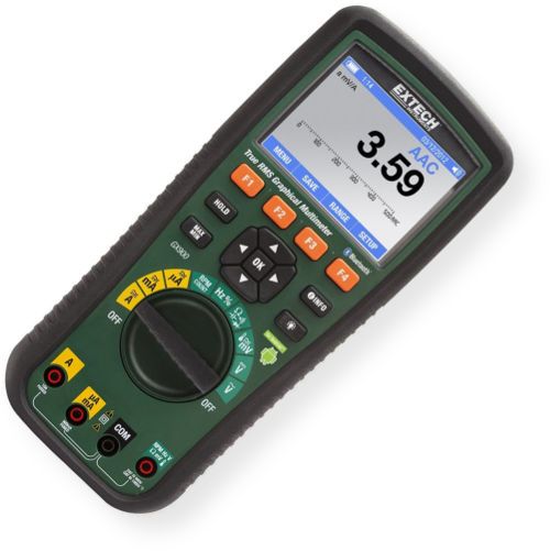  Extech GX900 True RMS Graphical MultiMeter with Bluetooth; Integrated Bluetooth connects with most Android devices to transmit readings for remote viewing; Works with free Android App to display large, easy to read values up to 30 ft away; Datalogging stores up to 2500 readings with date and time stamp; UPC 793950380901 (GX900 GX-900 MULTIMETER-GX900 EXTECHGX900 EXTECH-GX900 EXTECH-GX-900)