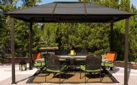 STC GZ620LS Aspen 10x13 Backyard Gazebo; Easy to assemble; pictured assembly instructions; Can be mounted to deck, concrete, or the ground; Twin layer louvered 6 mm polycarbonate roof; Power coated frame; Fully UV resistant; Wind escapement at roof apex; A full 130 sq. ft. of new space; Weight 191.4 Lbs; UPC 701762716207 (GZ620LS) 