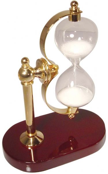 River City Clocks H03-06 Gold Plated Brass 3 Min. Sand-Timer with Stand, High gloss cherry finished wood (H0306 H03 06)