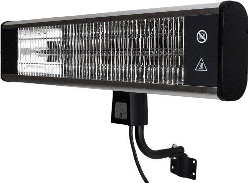 Ventamatic  H1016UPS Outdoor-Rated Wall Mount Patio Heater with Remote Control, 5000 BTUs Heating Capacity, Outdoor heating Application, 120 volts, 1500 watts, Wall-mounted Style, Aluminum Construction, Electric Ignition, Automatic shut-off tilt valve Safety Features, Black/Silver Product Color, Includes a wall bracket for easy mounting, UPC 697453911214 (H1016UPS H-1016-UPS H 1016 UPS)