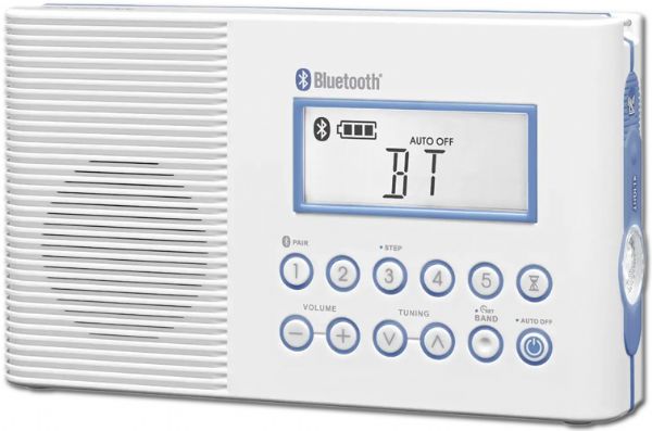 Sangean H-202 Portable AM/FM/Weather Alert, Digital Tuning, Waterproof Shower Radio With Bluetooth; 20 memory preset stations (10 FM, 5 AM and 5 WX); Public alert certified weather radio; Receives all 7 NOAA weather channel and reports; Built-In bluetooth wireless audio streaming; Waterproof up to JIS7 standard; Water-resistant 2 watts speaker; Emergency LED illumination (Torch); Emergency buzzer; UPC 729288029267 (SANGEANH202 SANGEAN H202 H202 H-202)