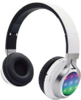 QFX H-252-WHT Bluetooth Stereo Headphones with Disco Lights, White, FM Radio, MicroSD Port and Microphone, Built-In Rechargeable Battery, Support MP3/Wav format, Bluetooth V3.0, AUX-In, Mini-USB to USB to charge headset, Charging input voltage: DC +5.0+/-0.25V, Flat Cable Length 1.2 M (4 Feet), Detachable Cable, 3.5mm Stereo Plug, Size 7.5x7.5x2, Weight 0.77 Lbs, UPC 606540031087 (H252WHT H252-WHT H-252WHT H-252) 