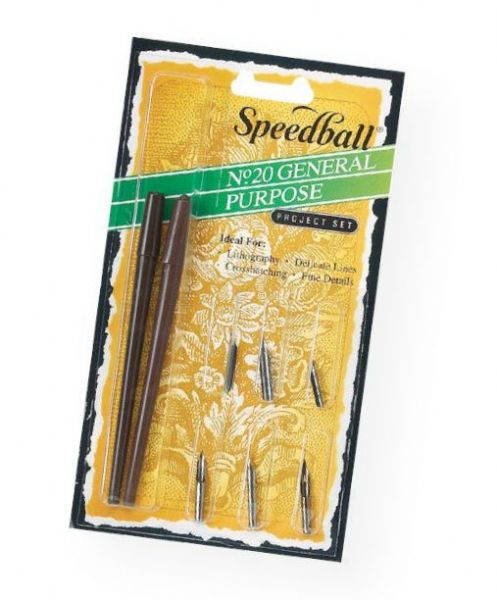 Speedball H2967 No 20 General Purpose Project Set; Contains assorted art and mapping pens including one each of pens Nos 100P, 102P, 103P, 104P 107P and 108P; Plus one crow quill penholder and one No 104 penholder; Shipping Weight 0.04 lb; Shipping Dimensions 7.5 x 4.25 x 0.12 in; UPC 651032229275 (SPEEDBALLH2967 SPEEDBALL-H2967 ARTWORK)