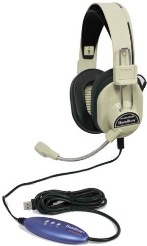 HamiltonBuhl HA-66USBSM Deluxe USB Headset with Gooseneck Microphone, 40mm Mylar Magnet Ferrite Cobalt, Headphone Frequency Response 18-20000 Hz, Impedance 32 Ohms, USB 2.0 Compliant, 8 feet Cord, Adjustable/Vinyl Covered Headband, Black Vinyl Ear Cushions, Electret Condenser/Omnidirectional Pickup Microphone, UPC 681181320240 (HAMILTONBUHLHA66USBSM HA66USBSM HA 66USBSM HA-66-USBSM)